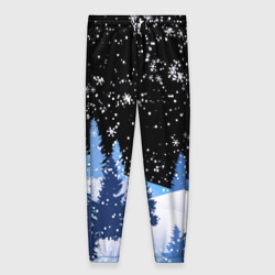 Женские брюки 3D Снежная ночь в зимнем лесу