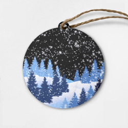 Деревянная игрушка круг Снежная ночь в зимнем лесу