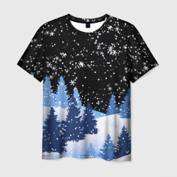 Мужская футболка 3D Снежная ночь в зимнем лесу