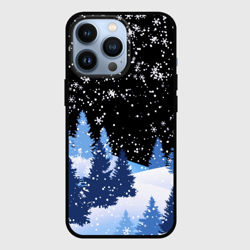 Чехол для iPhone 13 Pro Снежная ночь в зимнем лесу, цвет черный