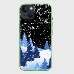 Чехол iPhone 14 Снежная ночь в зимнем лесу