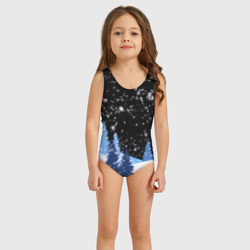 Детский купальник 3D Снежная ночь в зимнем лесу