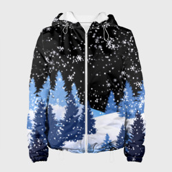 Женская куртка 3D Снежная ночь в зимнем лесу