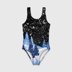 Детский купальник 3D Снежная ночь в зимнем лесу - фото 2