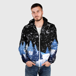 Мужская ветровка 3D Снежная ночь в зимнем лесу - фото 2