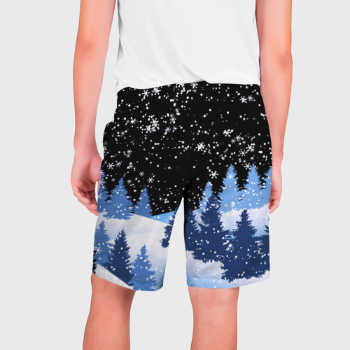 Мужские шорты 3D Снежная ночь в зимнем лесу, цвет 3D печать - фото 2