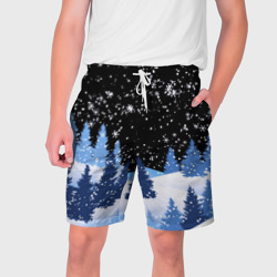Мужские шорты 3D Снежная ночь в зимнем лесу