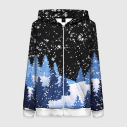 Женская толстовка 3D на молнии Снежная ночь в зимнем лесу