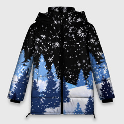 Женская зимняя куртка Oversize Снежная ночь в зимнем лесу
