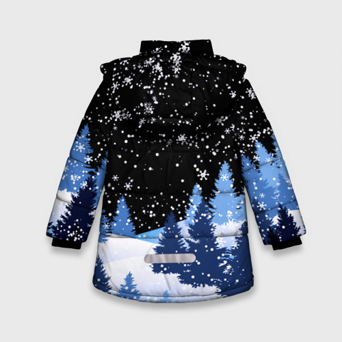 Зимняя куртка для девочек 3D Снежная ночь в зимнем лесу, цвет красный - фото 2