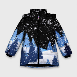 Зимняя куртка для девочек 3D Снежная ночь в зимнем лесу