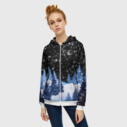 Женская толстовка 3D на молнии Снежная ночь в зимнем лесу - фото 2