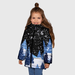Зимняя куртка для девочек 3D Снежная ночь в зимнем лесу - фото 2
