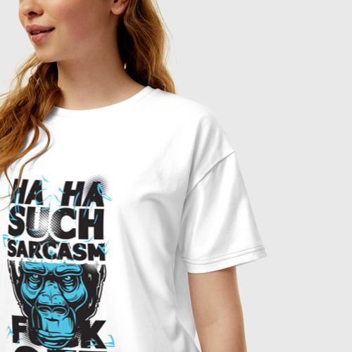 Женская футболка хлопок Oversize Обезьяна и сарказм, цвет белый - фото 3