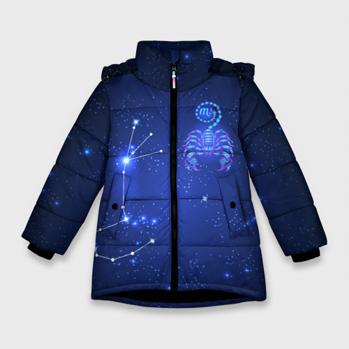 Зимняя куртка для девочек 3D с принтом Знак зодиака - Скорпион, вид спереди #2