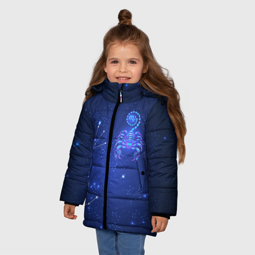 Зимняя куртка для девочек 3D с принтом Знак зодиака - Скорпион, фото на моделе #1