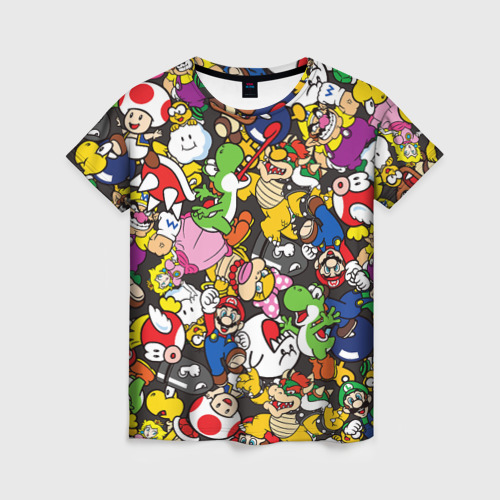 Женская футболка 3D с принтом Mario - ALL STARS, вид спереди #2