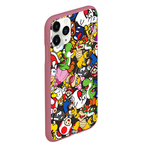 Чехол для iPhone 11 Pro матовый Mario - all Stars, цвет малиновый - фото 3