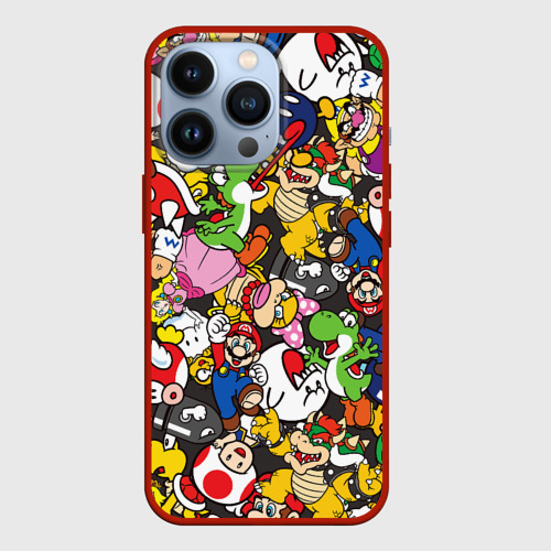 Чехол для iPhone 13 Pro Mario - all Stars, цвет красный