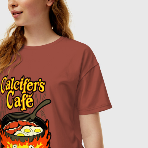Женская футболка хлопок Oversize Calcifer cook, цвет кирпичный - фото 3