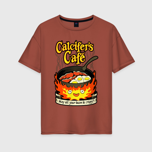 Женская футболка хлопок Oversize Calcifer cook, цвет кирпичный