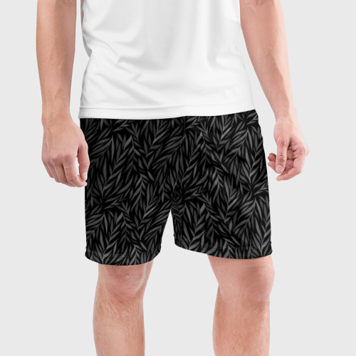 Мужские шорты спортивные с принтом Растительный орнамент черно-белый, фото на моделе #1