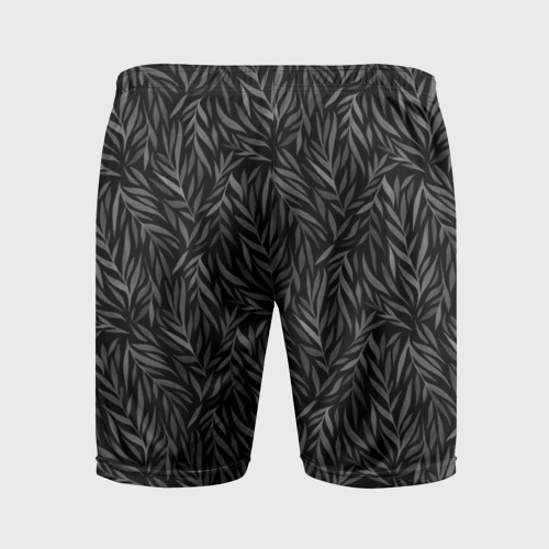 Мужские шорты спортивные с принтом Растительный орнамент черно-белый, вид сзади #1