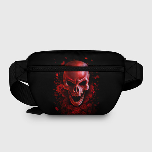 Поясная сумка 3D Красный череп в кровавых розах - фото 2
