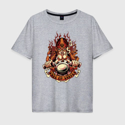 Мужская футболка хлопок Oversize Огненная девушка на мотоцикле