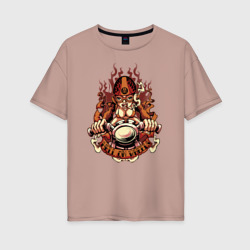 Женская футболка хлопок Oversize Огненная девушка на мотоцикле