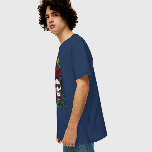 Мужская футболка хлопок Oversize Обезьяна с красными губами, цвет темно-синий - фото 5