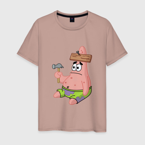 Мужская футболка хлопок Патрик стар строитель, цвет пыльно-розовый