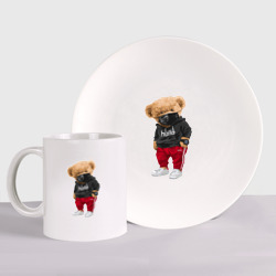 Набор: тарелка + кружка Крутой медвежонок в спортивках