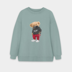 Женский свитшот oversize без начеса хлопок Крутой медвежонок в спортивках