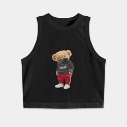 Женская укороченная майка-топ хлопок Крутой медвежонок в спортивках