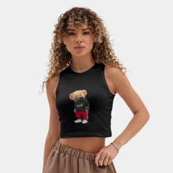 Женская укороченная майка-топ хлопок Крутой медвежонок в спортивках - фото 2