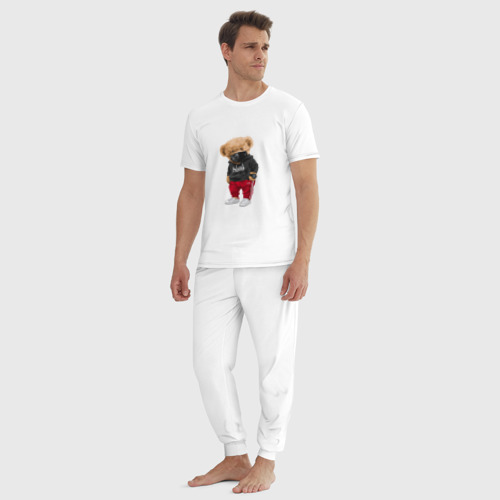 Мужская пижама хлопок Крутой медвежонок в спортивках, цвет белый - фото 5