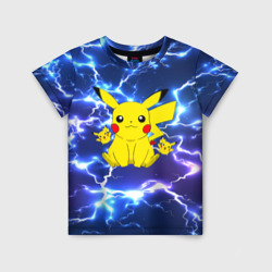 Детская футболка 3D Пикачу на фоне молний Pikachu flash