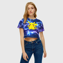 Женская футболка Crop-top 3D Пикачу на фоне молний Pikachu flash - фото 2