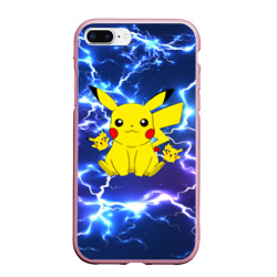 Чехол для iPhone 7Plus/8 Plus матовый Пикачу на фоне молний Pikachu flash