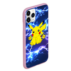 Чехол для iPhone 11 Pro Max матовый Пикачу на фоне молний Pikachu flash - фото 2