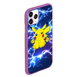 Чехол для iPhone 11 Pro Max матовый Пикачу на фоне молний Pikachu flash - фото 2