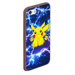 Чехол для iPhone 5/5S матовый Пикачу на фоне молний Pikachu flash - фото 2