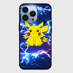 Чехол для iPhone 13 Pro Пикачу на фоне молний Pikachu flash