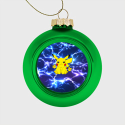 Стеклянный ёлочный шар Пикачу на фоне молний Pikachu flash