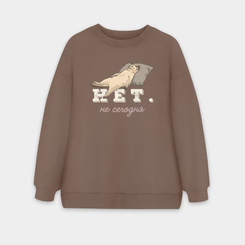 Женский свитшот oversize без начеса хлопок Котик: нет, не сегодня