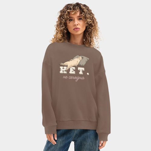 Женский свитшот oversize без начеса хлопок Котик: нет, не сегодня - фото 3