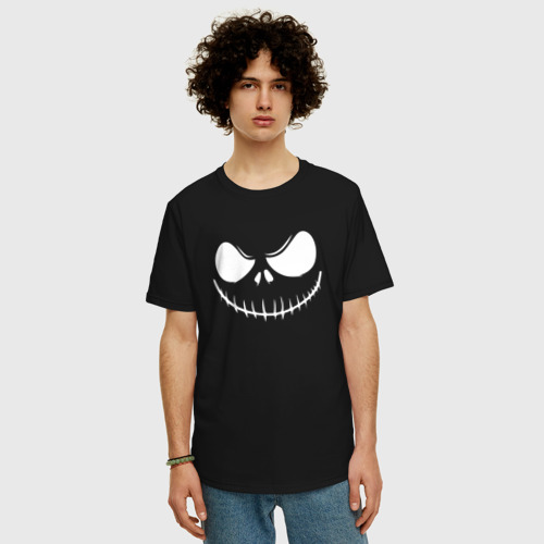 Мужская футболка хлопок Oversize Джек Скеллингтон лицо, цвет черный - фото 3