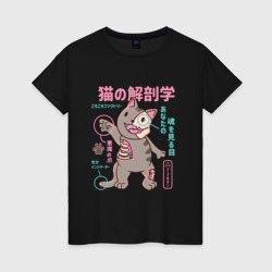 Женская футболка хлопок Анатомия кота в японском стиле