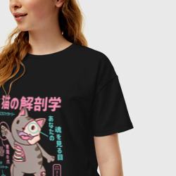 Женская футболка хлопок Oversize Анатомия кота в японском стиле - фото 2